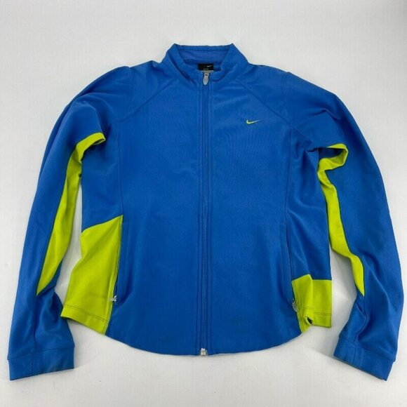 Nike Dri-Fit Warm Up Run Gym Jacket Junior L = Womens M Blue Yellow Full Zip - Picture 2 of 8